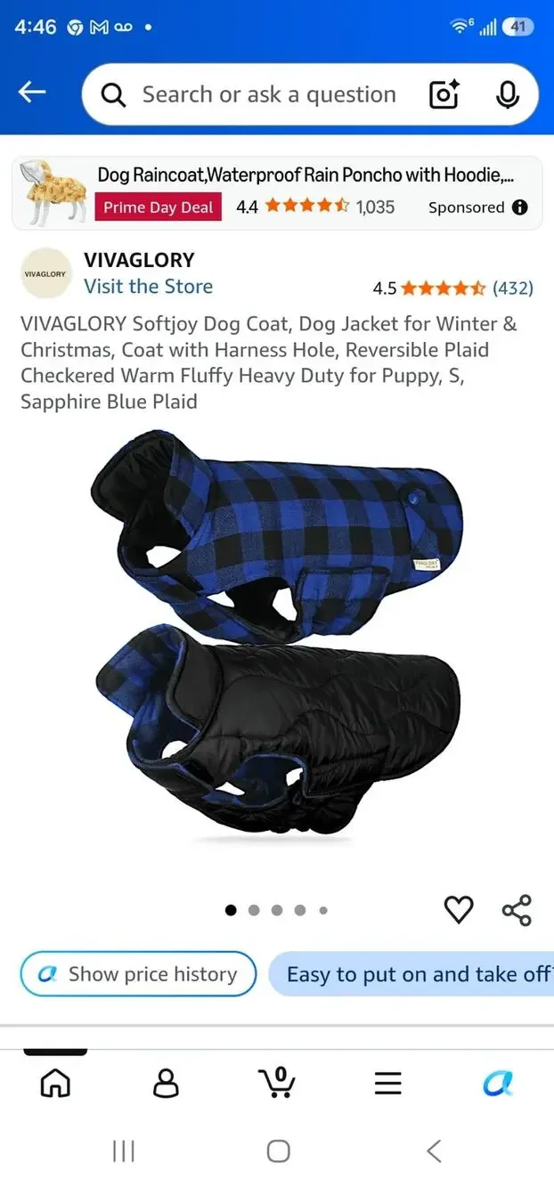 VIVAGLORY Softjoy Dog Coa Harness Hole Reversible Plaid Checkered Puppy S Blue